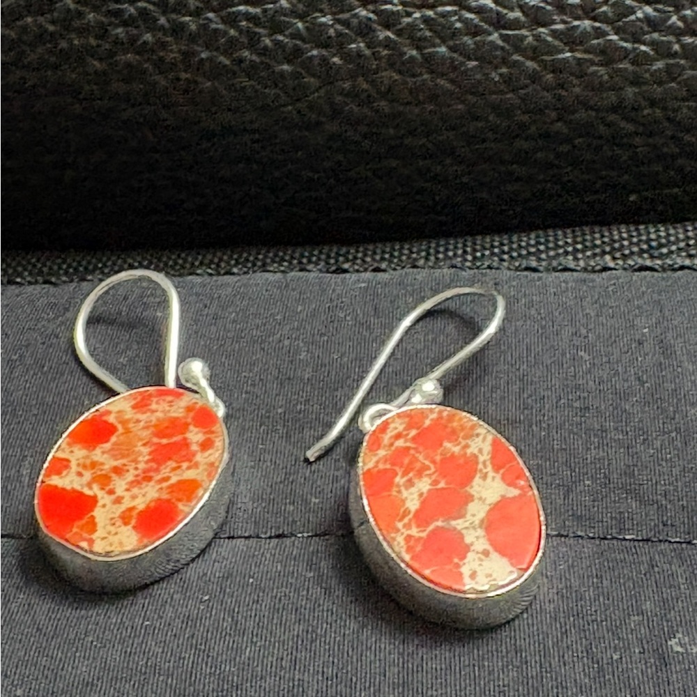 Orange sea sediment Elegant Silver and Orange Dangle Earrings